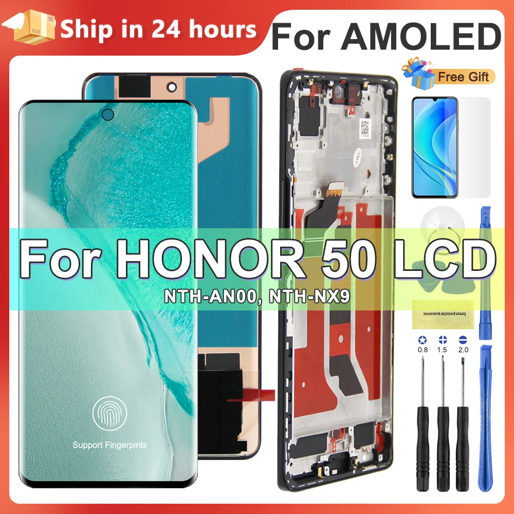 6.57\'\' Display with Frame for Honor 50 NTH-AN00 NTH-NX9 Lcd Display Touch Screen Digizrt Assembly for Huawei Honor 50