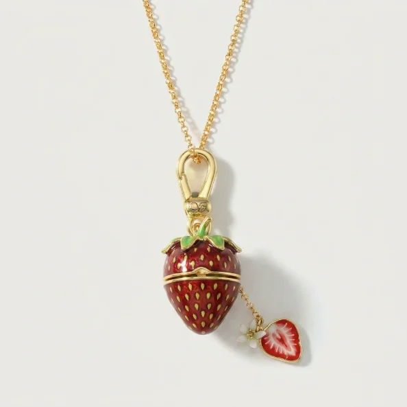 New Fruit Easter Egg Necklace Opening and Closing Animal Easter Egg Necklace Strawberry Regular Box Pendant Necklace Gifts image 3