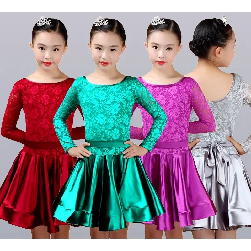 

Осенне-зимняя одежда для латинских танцев для девочек, профессиональная одежда для соревнований по запросу, детский стандартный костюм с большой юбкой для выступлений