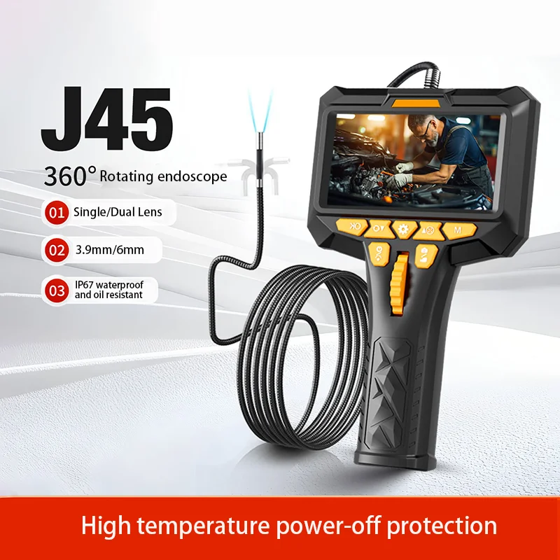 360 Articulating Borescope 1080P 6.0mm 4.5inch IPS LCD Screen Industrial Inspection Camera 2 Way Articulation Automotive IP67