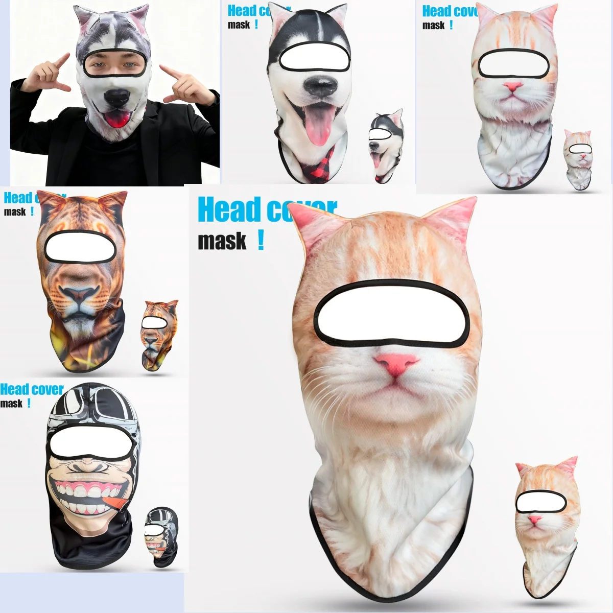 3D Cat Animal Ski Balaclava Ski Mask with Ears Suitable for Music Festivals Raves Ski Halloween or Party Outdoor