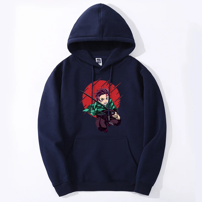 Sudaderas con capucha de Anime de Demon Slayer para hombre, ropa deportiva Harajuku de cuello redondo, Tanjirou, Mangas gráficas de dibujos animados de Japón