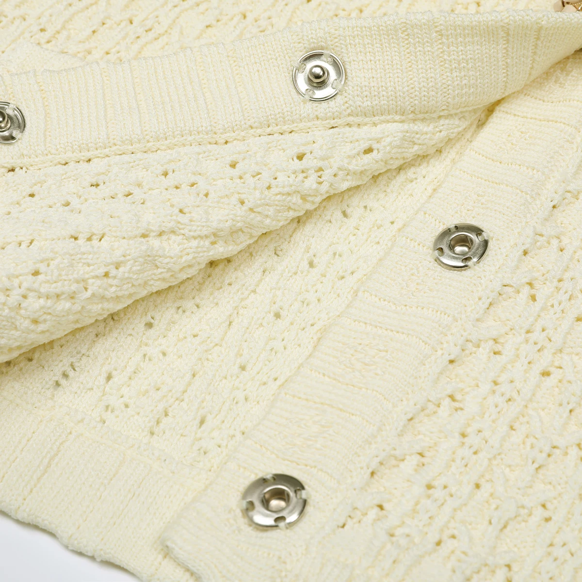 25297 高品質 春夏ファッション 伸縮性のあるニットの透かし彫り長袖カーディガン+メッシュスリムフィットスカート レディースセット