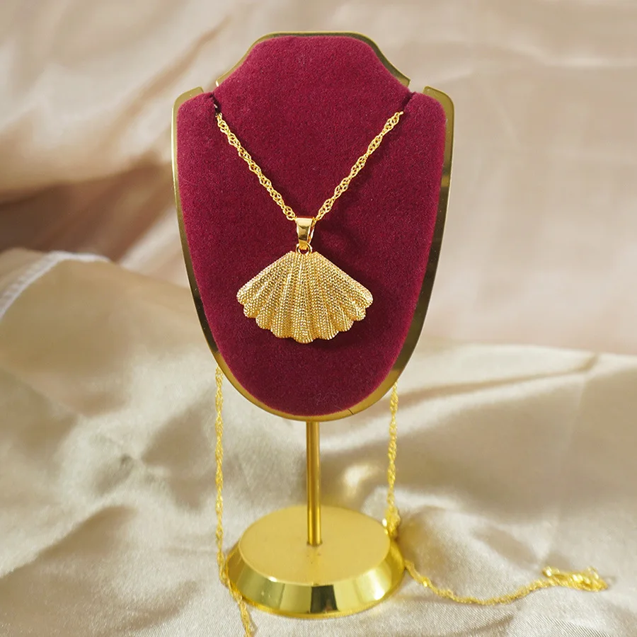 9999 gold Indian African Luxury Shell Necklace Earrings Set  Middle East Banquet Collar Chain Necklace Earrings Set of Two Piece