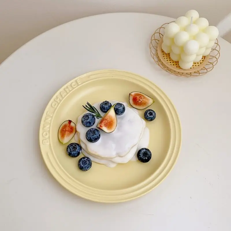 Plate French Style Milky Yellow Ceramic Dish Cute Girl High-looking Dessert Cake Plate Bowl Birthday Gift Home Decor Plate Set