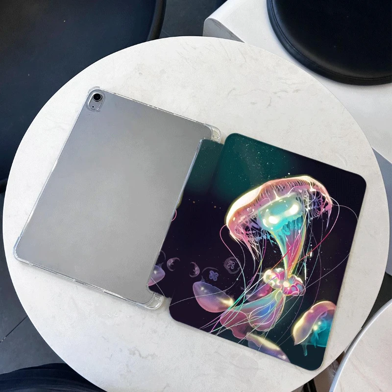 

Smart PU Case for 10.9 10th Gen Ipad Air 3 Generation 2019 10.2 7th 8th 9th Gen 2018 9.7 5/6th Double Layered Glowing Jellyfish