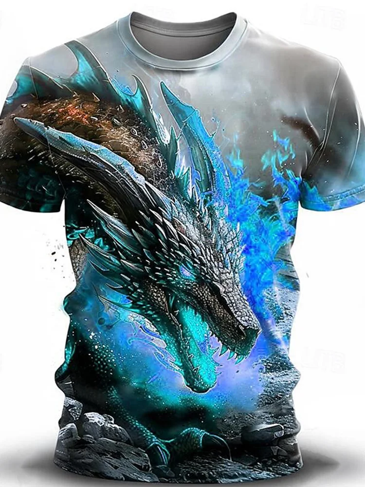 2024 Summer Men\\\'s Casual T-Shirt Graphic Dragon Casual Subculture 3D Print Gradient printing Sports Comfortable Tops Street