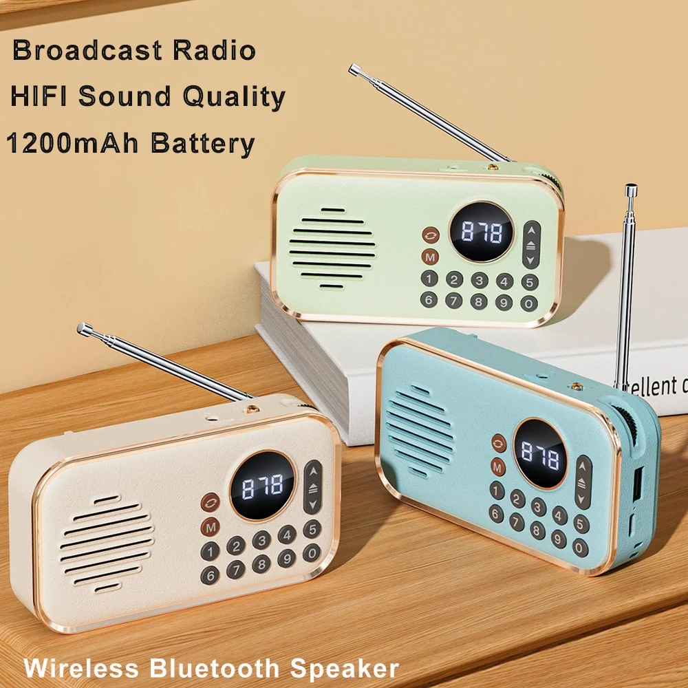 Wireless Stereo Bluetooth Speaker with FM Radio Function HIFI Sound Quality Support BT U Disk TF Card Mini Portable Soundbox