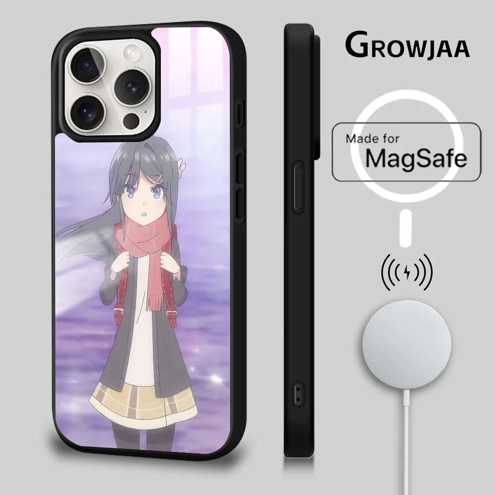 Mai S-Sakurajima Anime Phone Case For iPhone 16 15 14 13 12 11 Pro Max Plus Mini Magsafe Mirror Wireless Magnetic Cover