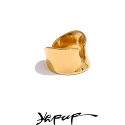 Yhpup Minimalist Stainless Steel Metal Cast Polished Open Personalized Ring Geometric Texture Golden Unusual Jewelry New