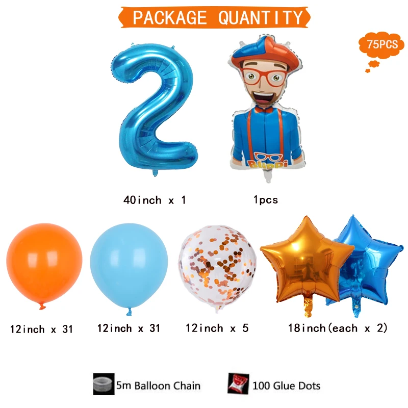 77PCS blue orange latex Balloon Arch Kit Boy Child Blippi Themed Birthday Party Decoration Balloon Gender Reveal Baby Shower