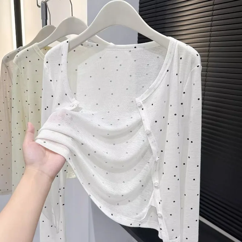 Jackets Women Cute Fashion Polka Dot Simple Long Sleeve Spring Summer Korean Style Holiday Casual Students All-match Ins Outwear