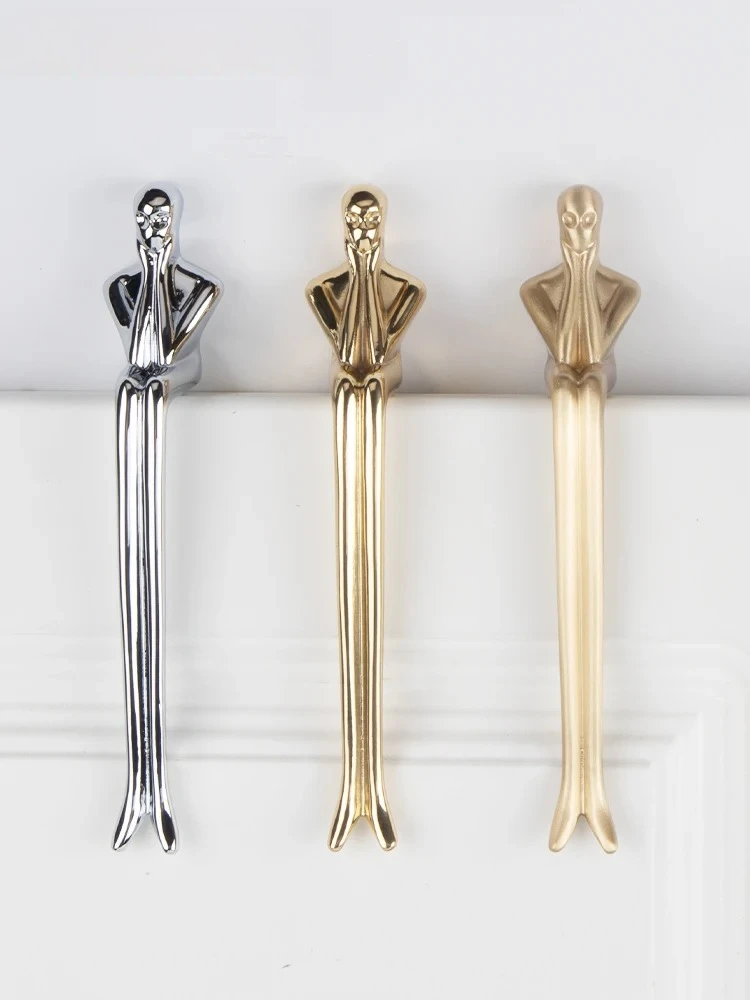 

Creative Personality Man Solid Brass Handle Nordic Modern Simple Wardrobe Chrome Handle Kitchen Cabinet Drawer Gold handle
