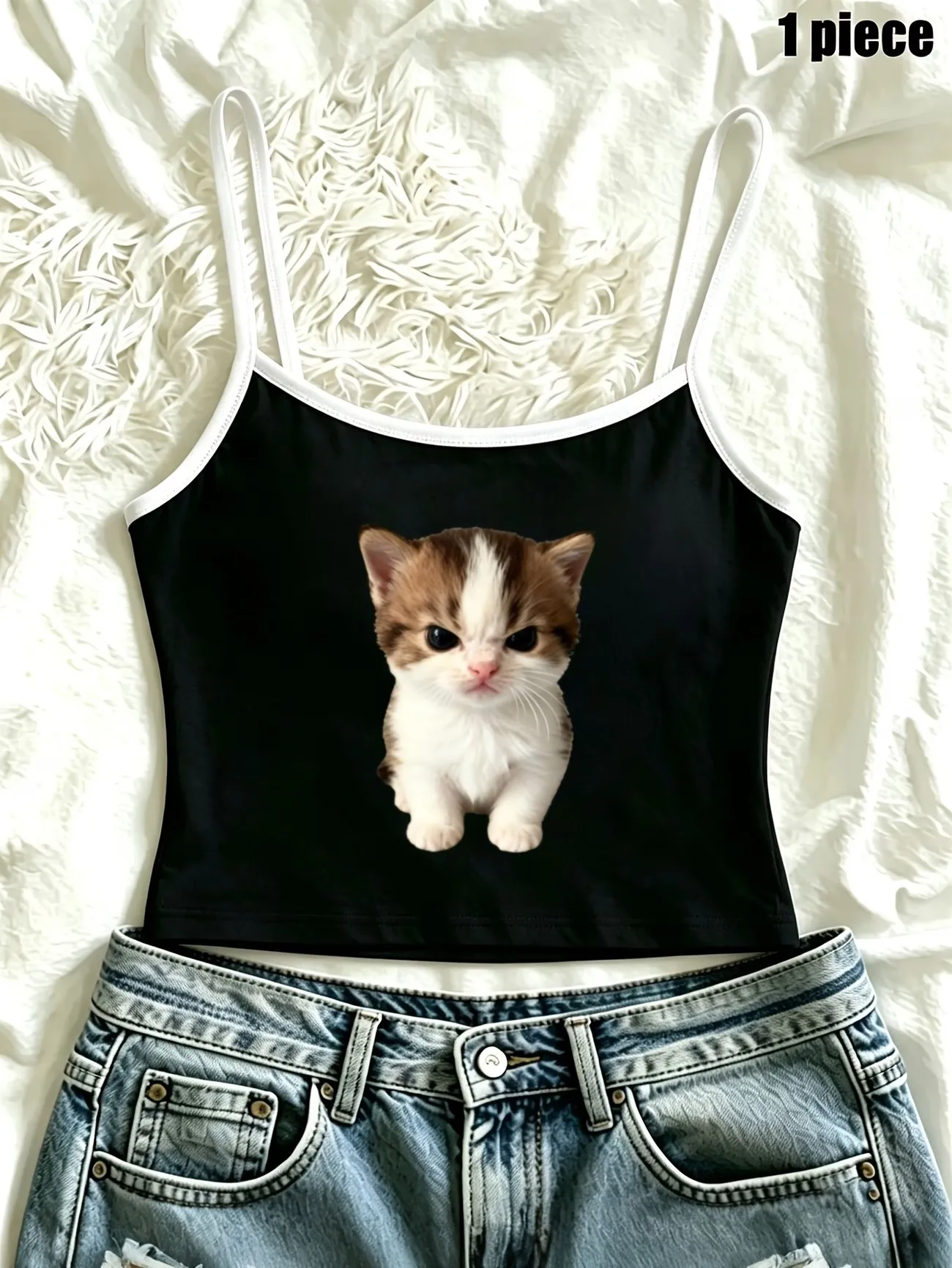 Chic Style Fashion Y2k Girls Kawaii Angry Cat Funny Camisole Top Casual Crop Top Vest 90s Women'S Tank Top Clothes Summer