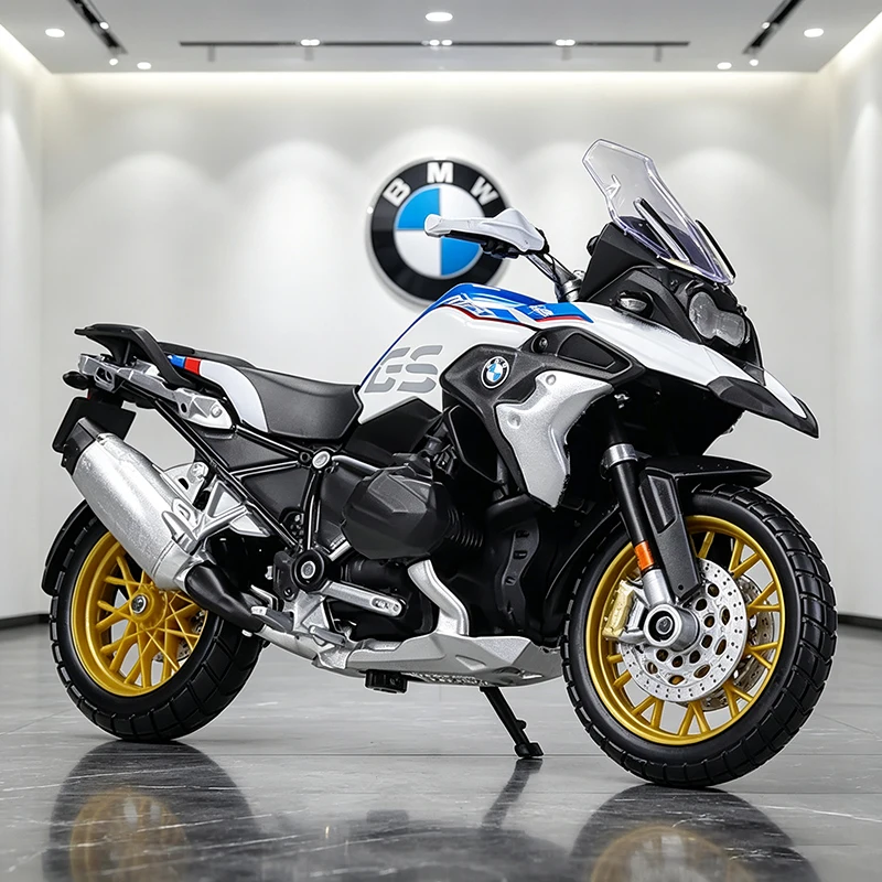 Maisto 1/18 BMW R1250GS Motorradmodell aus Legierung, Sammlerstück mit Stoßdämpfer, Offroad-Motorradmodell