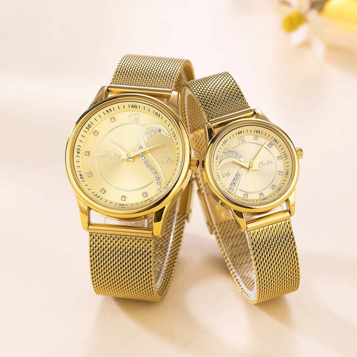 2024 Hot MISSFOX Casual Couple Watches Fashion Iced Quartz Clocks Simple Style Gold Wristwatch lovers Reloj Free Shipping