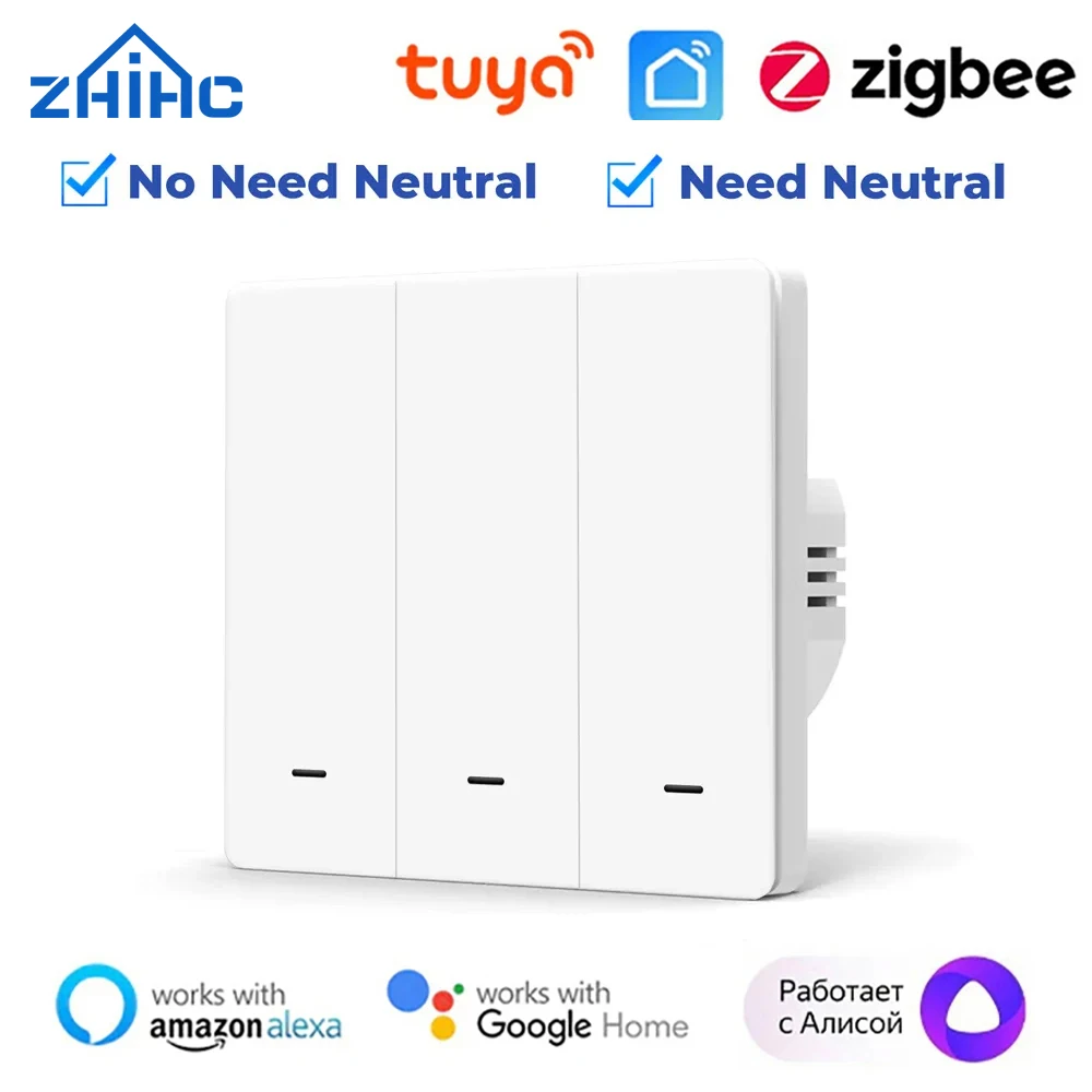 Tuya Zigbee EU UK Smart Light Switch Push Button No/With Neutral Wire Switch Smart Life Via Alexa Google Home Yandex Alice