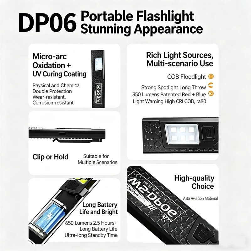 EDC LED COB Flashlight Type C Rechargeable 550LM Portable Mini Torch Pocket Lantern Flood Work Light With Magnet For Emergency