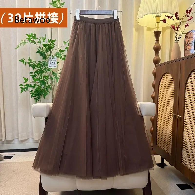30 Panel High Grade Tulle Half Skirt 720 Degree Wide Swing A Line Long Skirt Pleated Fairy Tulle Skirt For Dance Shooting And P