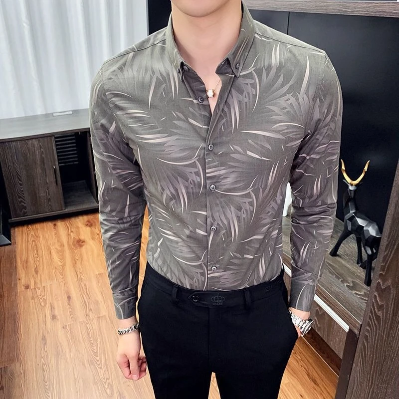 

Мужская рубашка с длинным рукавом, осень 2026, с принтом, деловой повседневный стиль, приталенный крой, качественная, модная, в корейском стиле