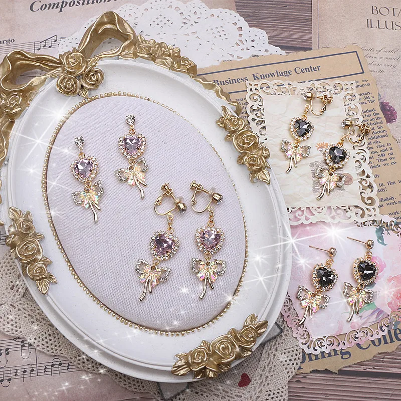 Women's 925 Silver Needle Earrings Larme Kei Delicate Pearls Bow Girl Clip-On Earrings Fashion Jewelry Accessories