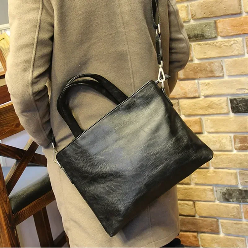 Business Black Men\'s Briefcase PU Leather Handbag For Documents Luxury Shoulder Messenger Bag Horizontal Man Laptop Bag bolsa 가방