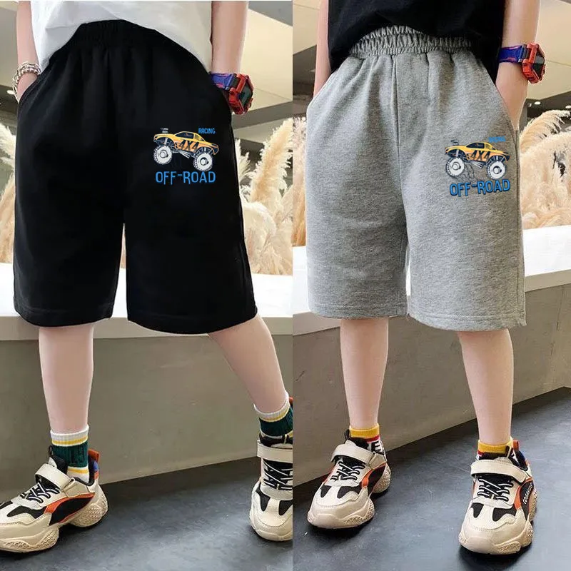 2024 sommer Jungen Cartoon Off-road Auto Shorts für Jungen Baumwolle Sport Halbe Hosen Kinder Knielangen Jogginghose