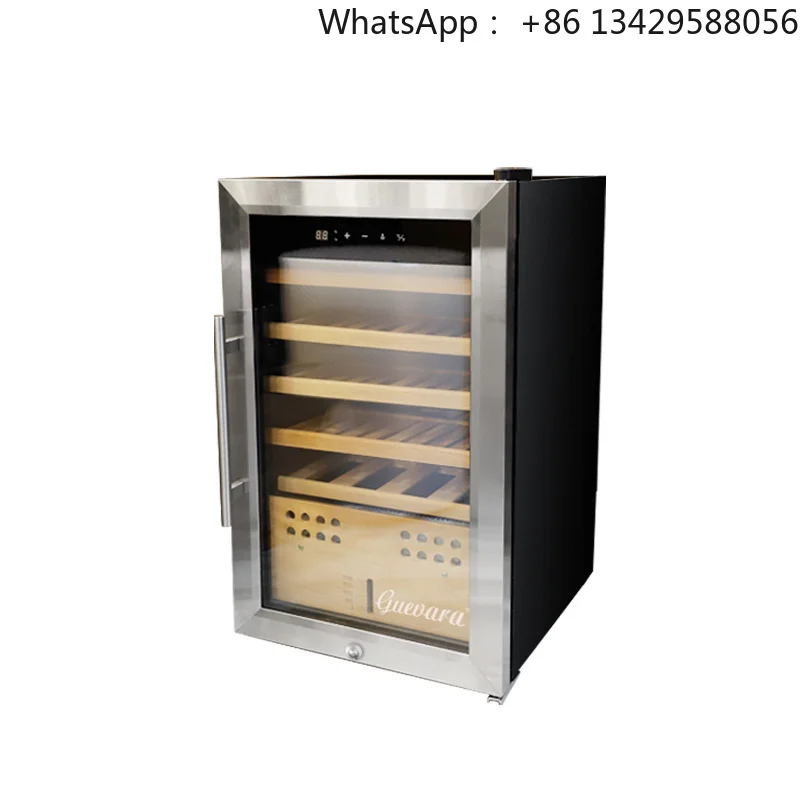 Guevara Lacquer Cedar Wood Electric LED Light Compressor Cooling Cigar Humidor Cabinet Security Lock 200-250 Capacity American