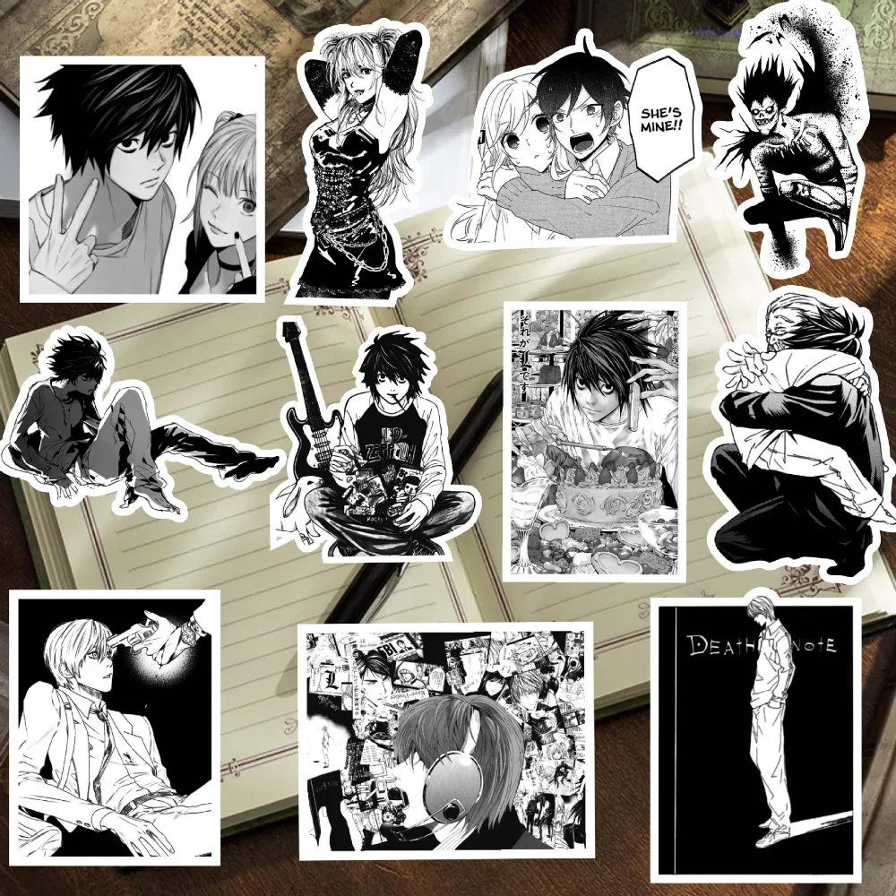 72Pcs Black and White Deathnote Stickers Japanese Manga Death Note Sticker Waterproof Laptop Notebook Skateboard Decoration