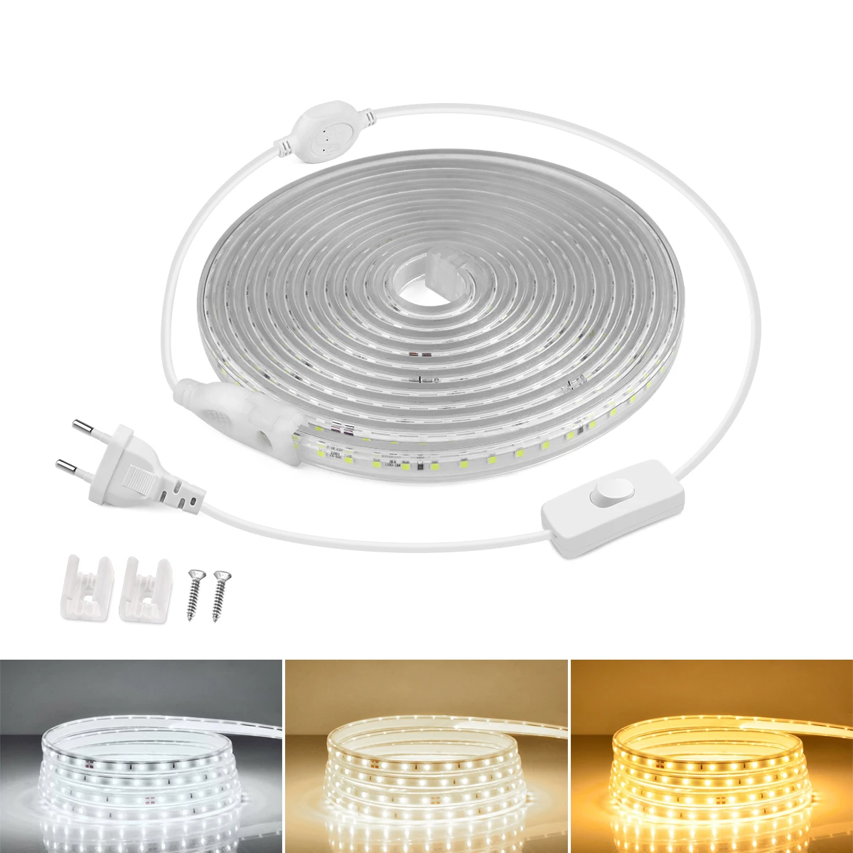 Wysokiej jakości diody na wstążce LED AC 110V 220V 2835SMD 120LEDs/m elastyczny wodoodporna taśma LED lampa zewnętrzna z wtyczką ue/moc US