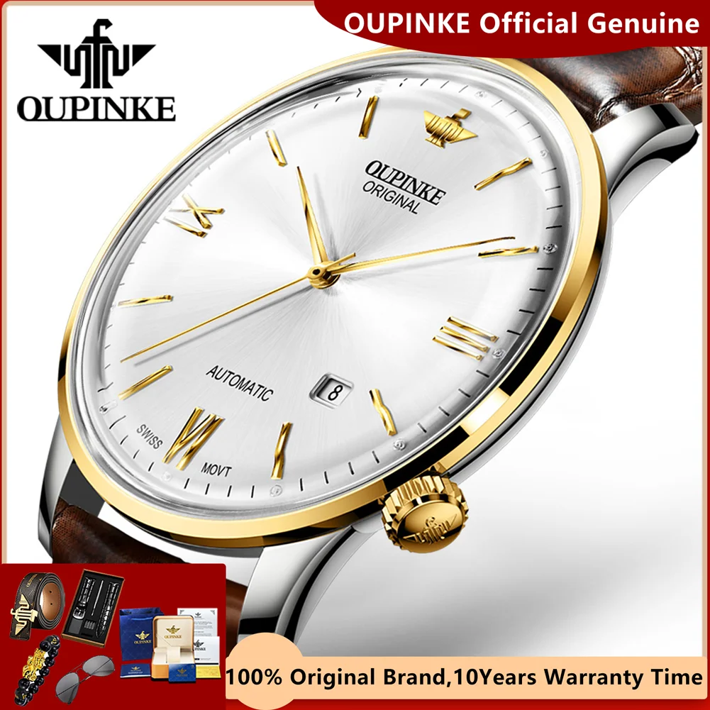 OUPINKE Brand High-End Fully Automatic Watches for Men Original Imported Swiss Movement Ultra Thin Luxury Mechanical Wristwatch