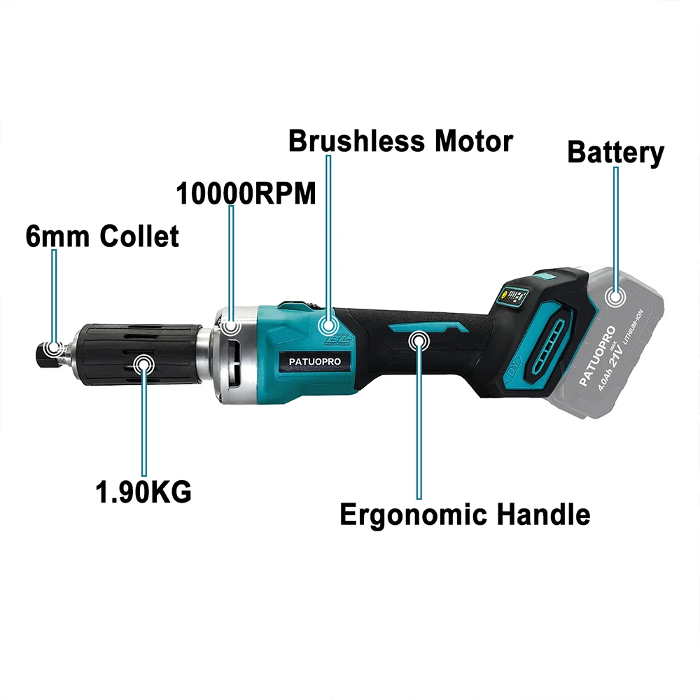 18V 6Mm Borstelloze Elektrische Matrijs Grinder Draadloze Gravure Variabele Snelheid Elektrisch Gereedschap Voor Makita 18V Batterij (Geen Batterij)