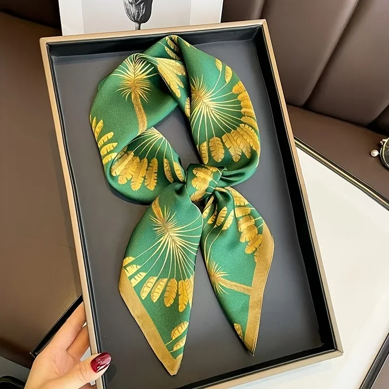 

Green Wheat Print Satin Square Scarf for Women Soft Lightweight Windproof Fashion Accessory Neckerchief Bandana