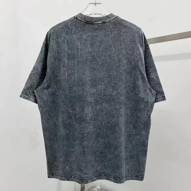 2024ss Summer Heavy duty Washed Gray Patchwork T-Shirt Man Woman Best Quality Loose Solid Color Casual Vintage Tops T Shirt