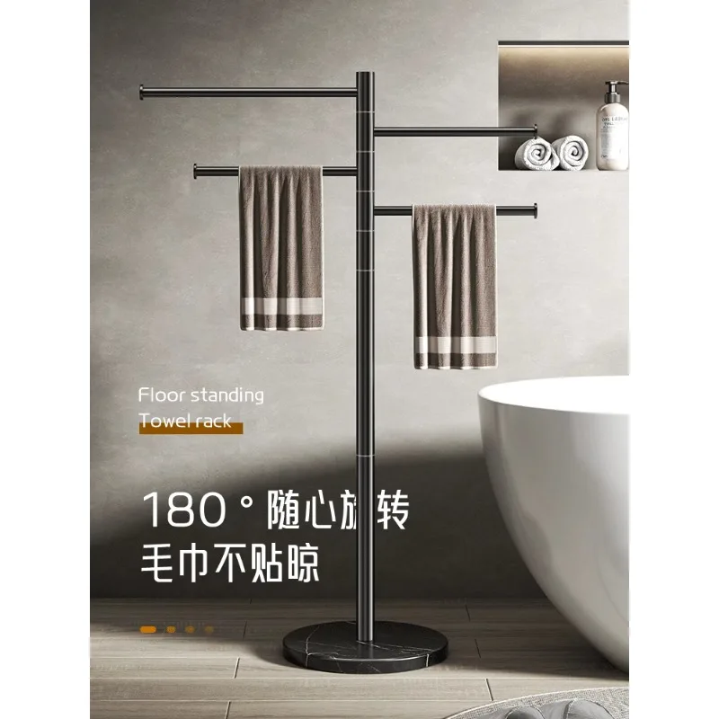 Rotating 304 stainless steel floor-to-ceiling marble towel rack, bathtub shelf, clothes hanger, bath towel rack, towel rail image 3