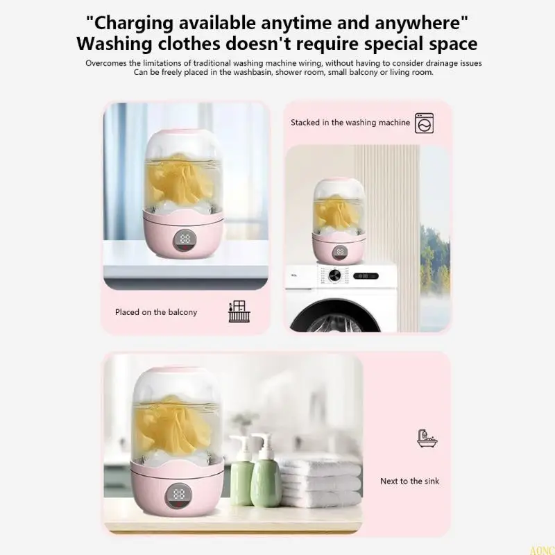 A0NC Mini lavatrice ricaricabile senza fili per pulizia della biancheria intima dei vestiti del bambino