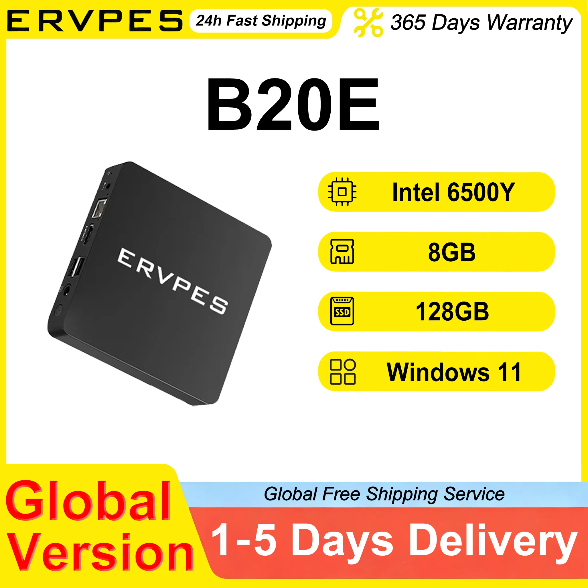 

ERVPES B20E Mini PC 8GB RAM 128GB SSD Intel 6500Y Windows 11 BT5.2 Dual-Band Wi‑Fi HDMI Apollo Lake Desktop Microcomputer