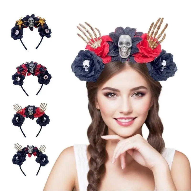 49MF Scary Skull Headband Halloween Dark Series Hairhoop Festival Costume Headpieces