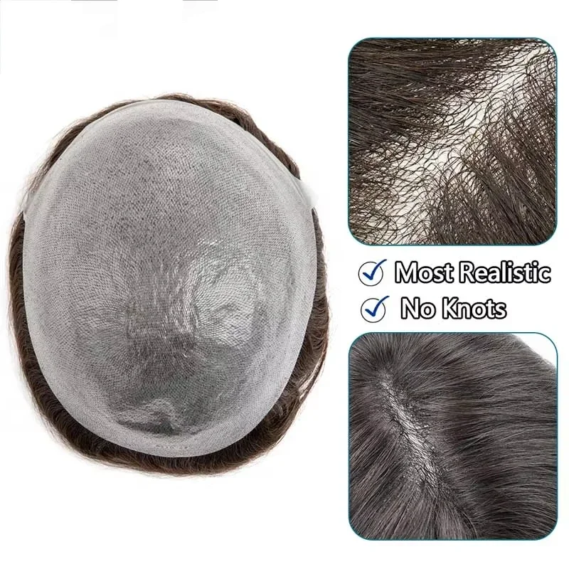 0.03 رقيقة جدا الجلد الشعر المستعار غير قابلة للاكتشاف الرجال الشعرية الاصطناعية شعر مستعار واقعي رجل الشعر البشري نظام الشعر Microskin للرجال #6