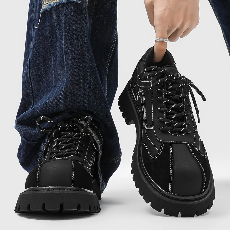 

Men's Retro Derby Shoes Heightening Splice Casual Leather Shoes Punk Style Large Size Thick Bottom Big Head Trendy Footwear