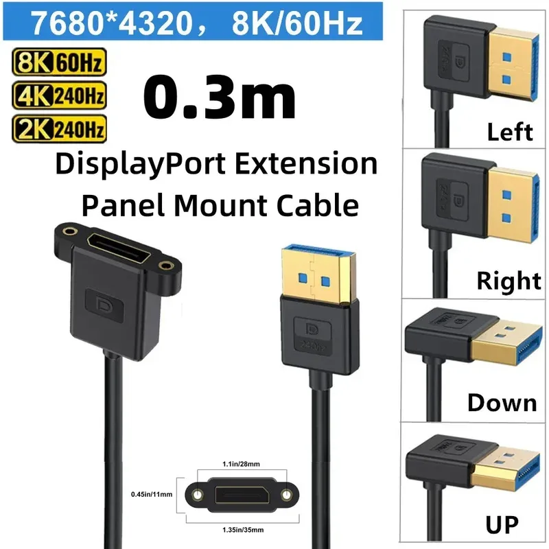 

Удлинительный кабель DisplayPort 1.4 0,3 м — крепление на панели, 90 шт. ° Угол вверх/вниз/левый/правый, 8К60Гц/4К144Гц, тонкий шнур для монитора ПК