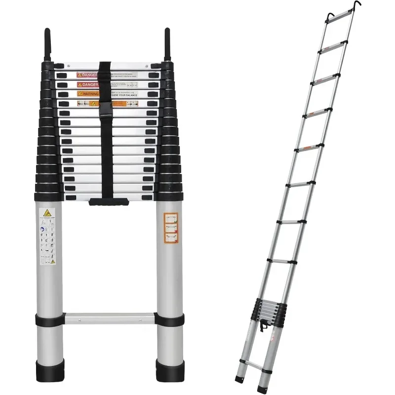 

Telescoping Ladder 20.3ft Aluminum Extension Folding Ladder with 2 Hooks, 330lbs Max Load, with Anti-Slip Rubber Feet