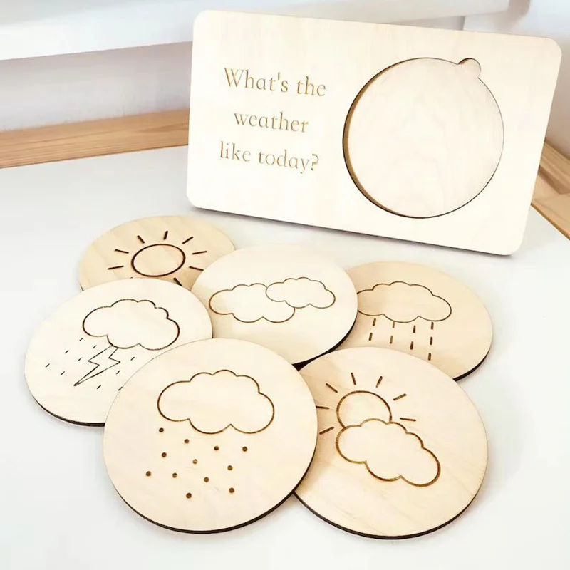 1 Set Wooden Weather Display Signs Intuitive Weather Patterns with English Phrases Desktop Hallway Home Room Decoration