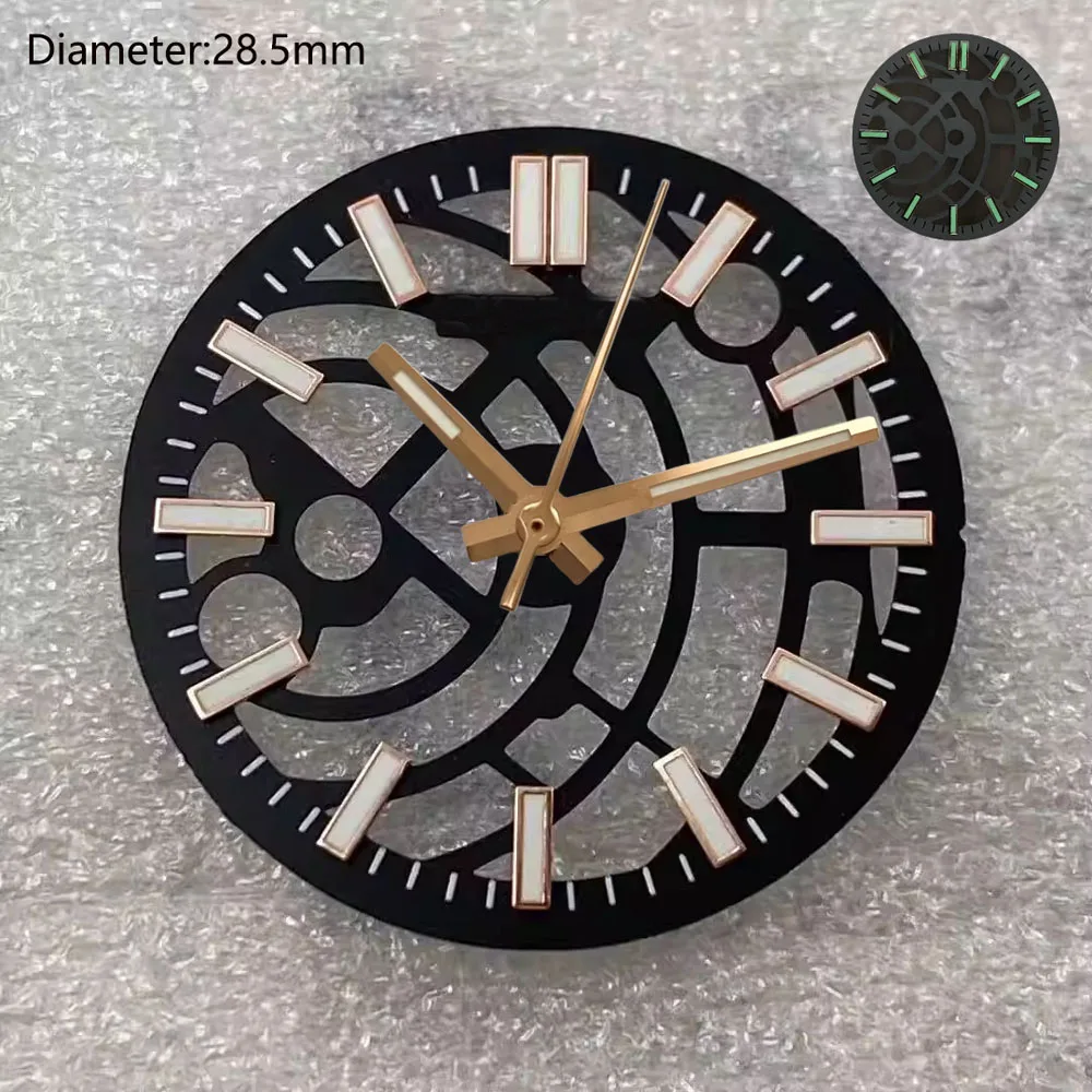 28.5mm NH70 S Logo Dial Ice Blue Green Black Open Heart S Dial for NH70/NH71/NH72 Movement Skeleton Movement Dial WatchMods