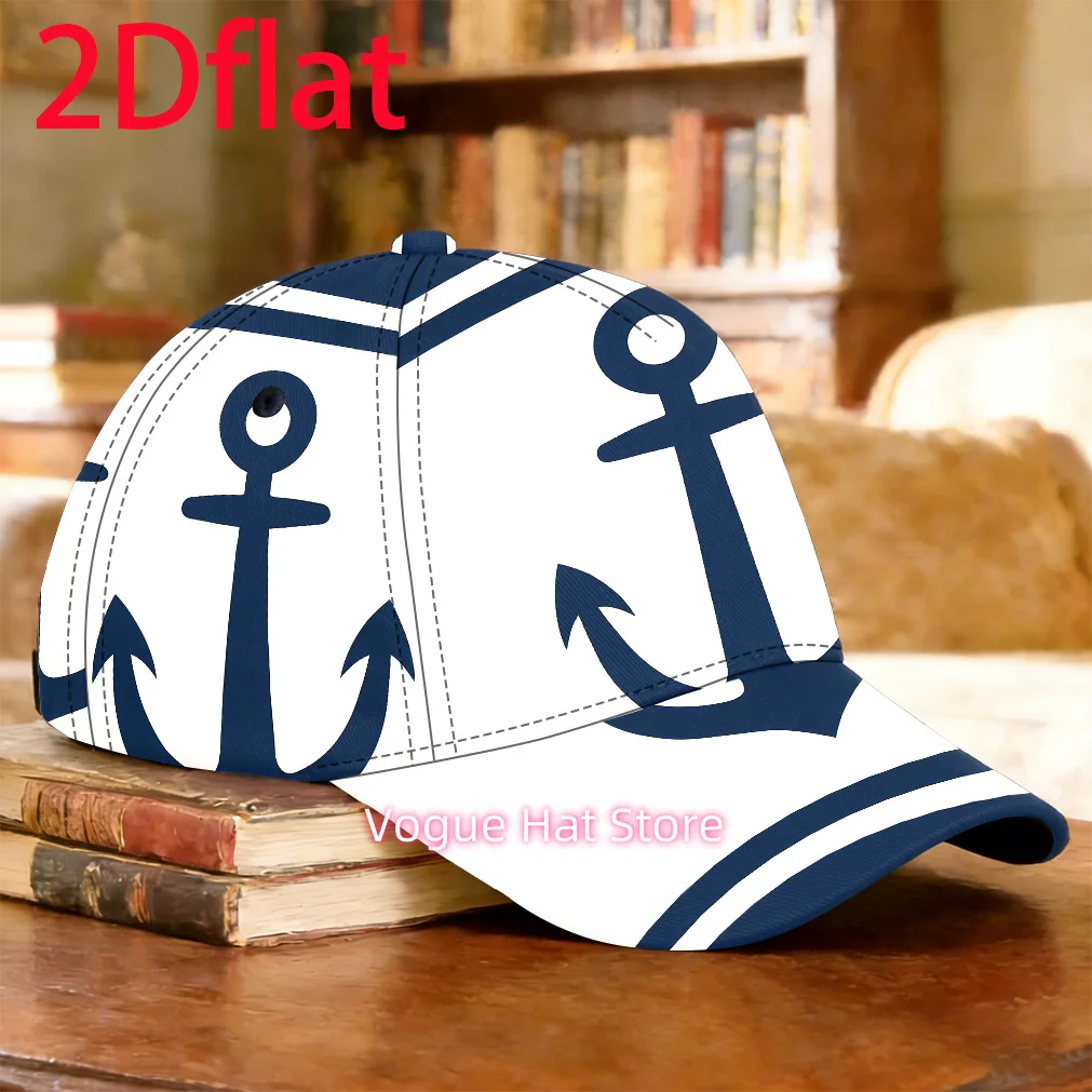 1pc Retro Nautical Anchor Baseball Cap Suitable for &, Blue & White Stripe Trucker Hat with Full Anchor Print, Lightweight Folda