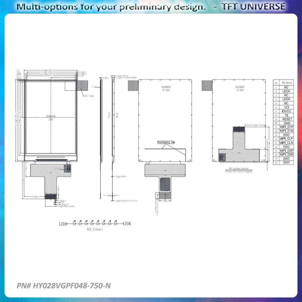 2.8 inch 480x640 TFT display ST7701S 2-Lane MIPI interface 750 nits no touch option customizable lcd module with touch panel