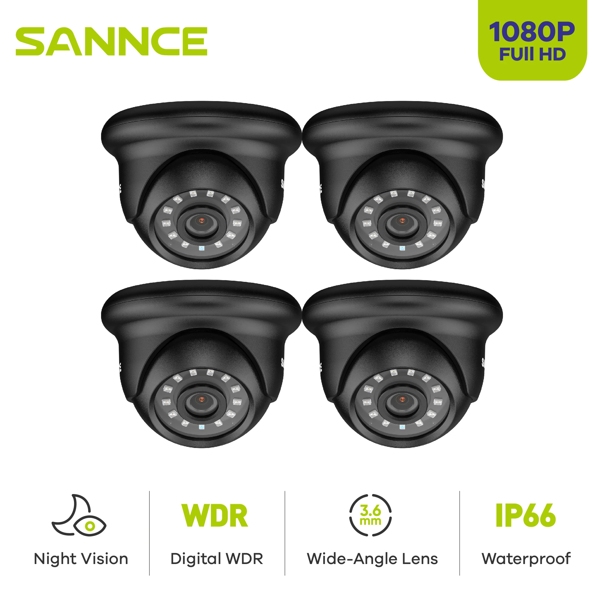 SANNCE 4PCS 1080P HD TV1 Security Dome Camera Smart IR Night Vision CCTV Surveillance Camera Indoor Outdoor Weatherproof Camera