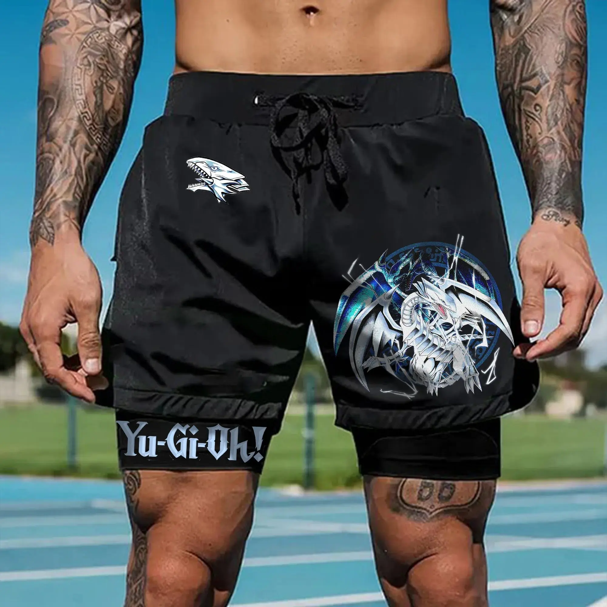 2025 Yu-Gi-Oh! Kaiba Corp Style Sport Shorts - Licensed Japanese Anime Quick-Dry Fabric with Card Game Prints