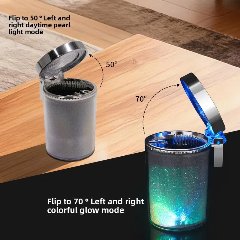 

Small Car, Caravan, Auto Ashtray With LED Light, Mini Car Trash Can, Portable Lid, For Car Cup Holder, Home, Office And Travel