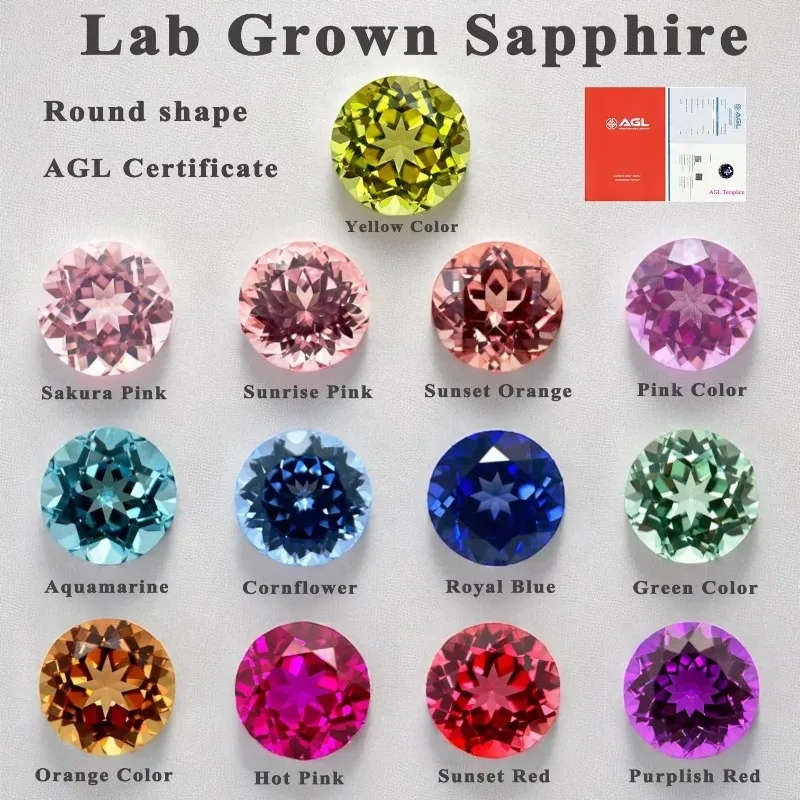 

Lab Grown Sapphire Gemstone Round Cut Synthetic Sapphire for Jewelry Making Multiple Colors Available Certified Hand Cut Lab